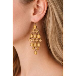 New Gold Yellow Beads Gemstone Long Dangling Earrings